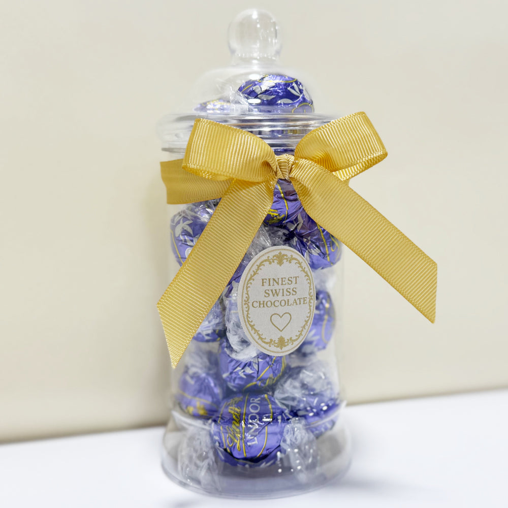 Lindt Blueberries & Cream White Chocolate Truffles in a Victorian Jar