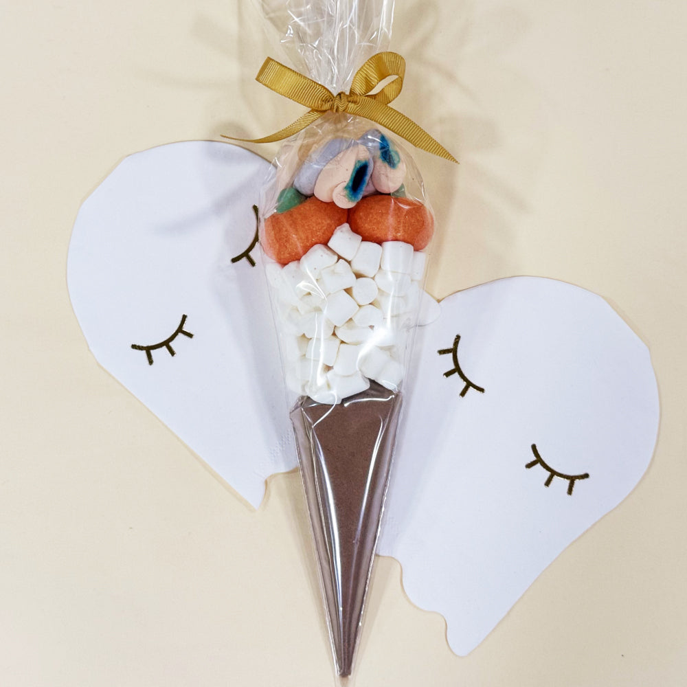 Pre Filled Halloween Hot Chocolate Cone - 2 Orange Pumpkin, 2 Tongue Painter Marshmallows