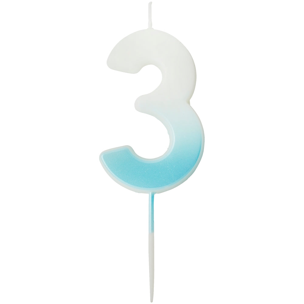 Blue Ombre Number 3 Candle
