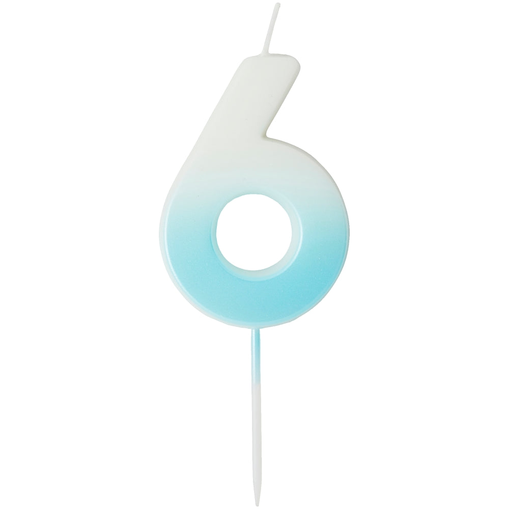 Blue Ombre Number 6 Candle