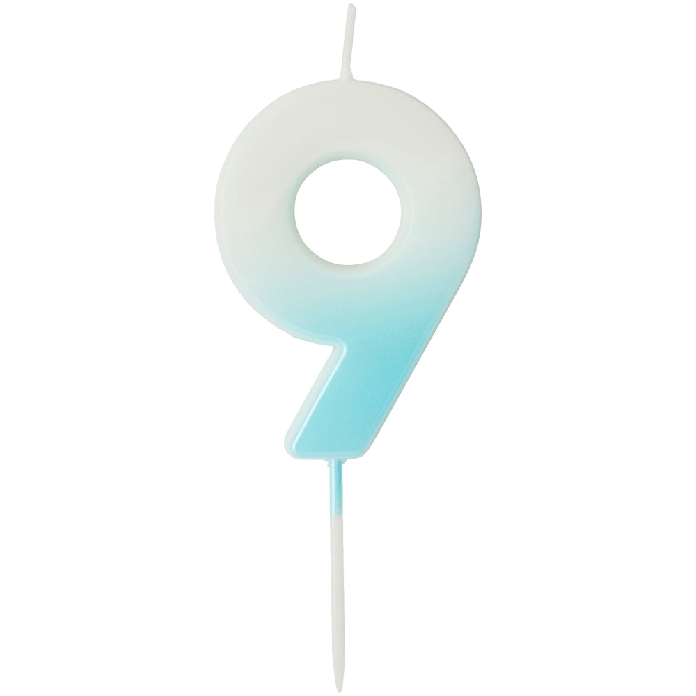 Blue Ombre Number 9 Candle