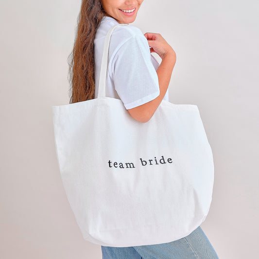 White Embroidered Team Bride Hen Party Tote Bag