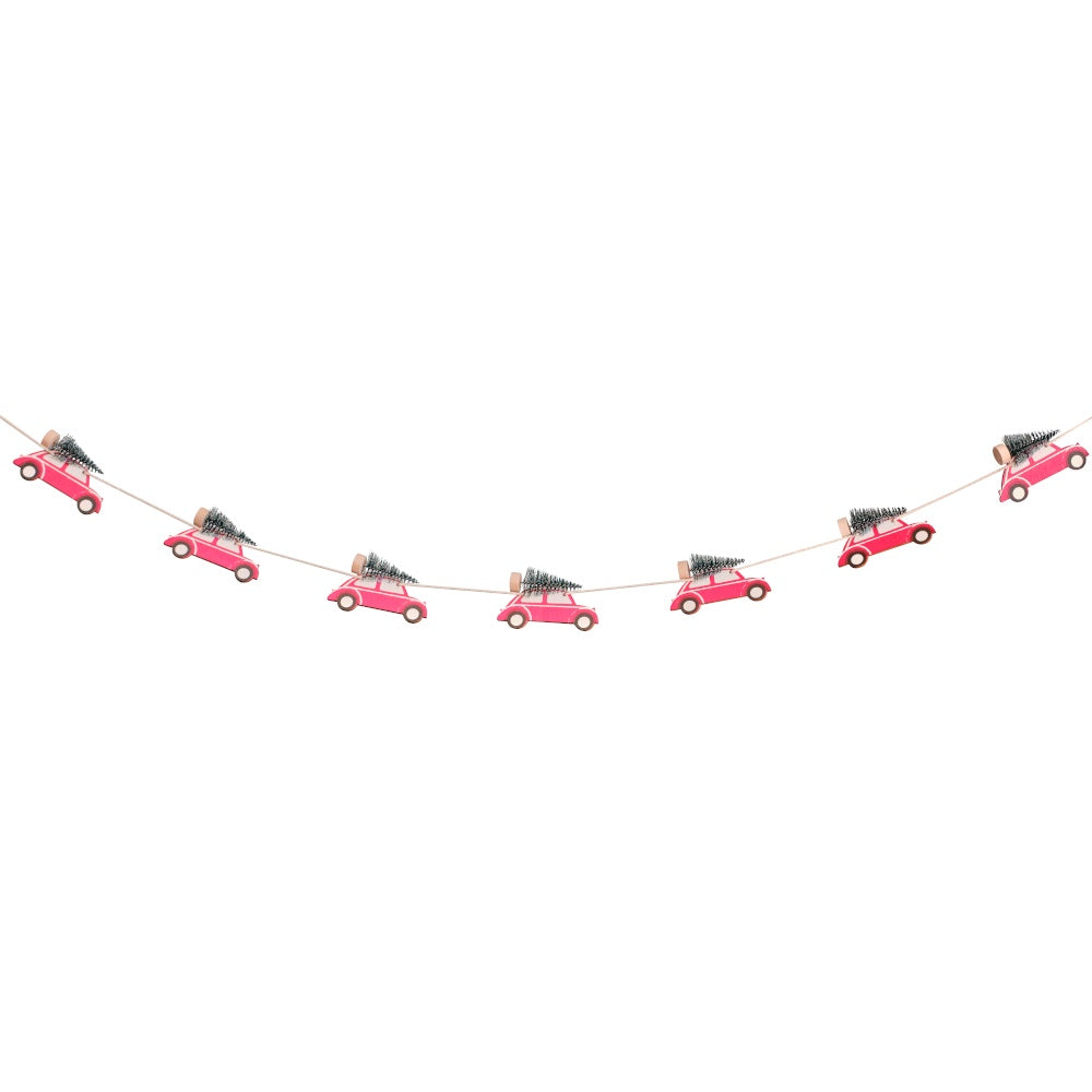 Wooden Car with Brush Tree Christmas Bunting