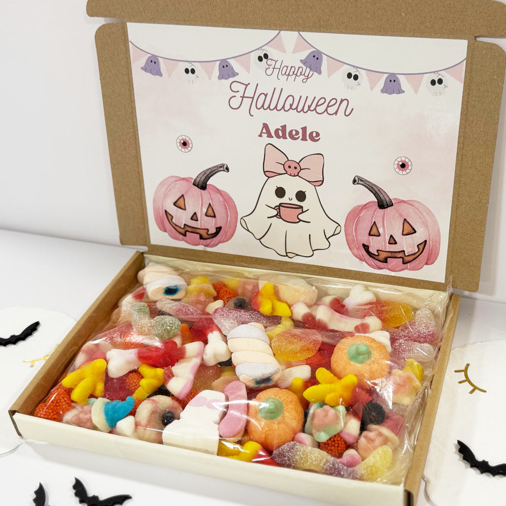 Personalised Pink Pumpkins and Ghost Sweet Box