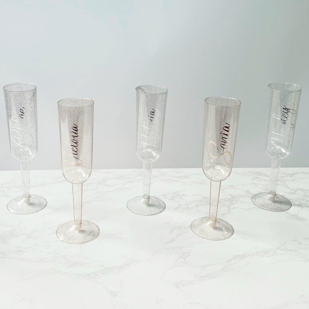 Personalised Gold Glitter Plastic Champagne Flute