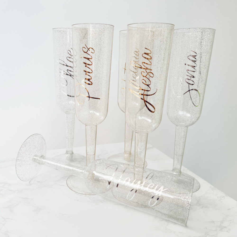 Personalised Gold Glitter Plastic Champagne Flute