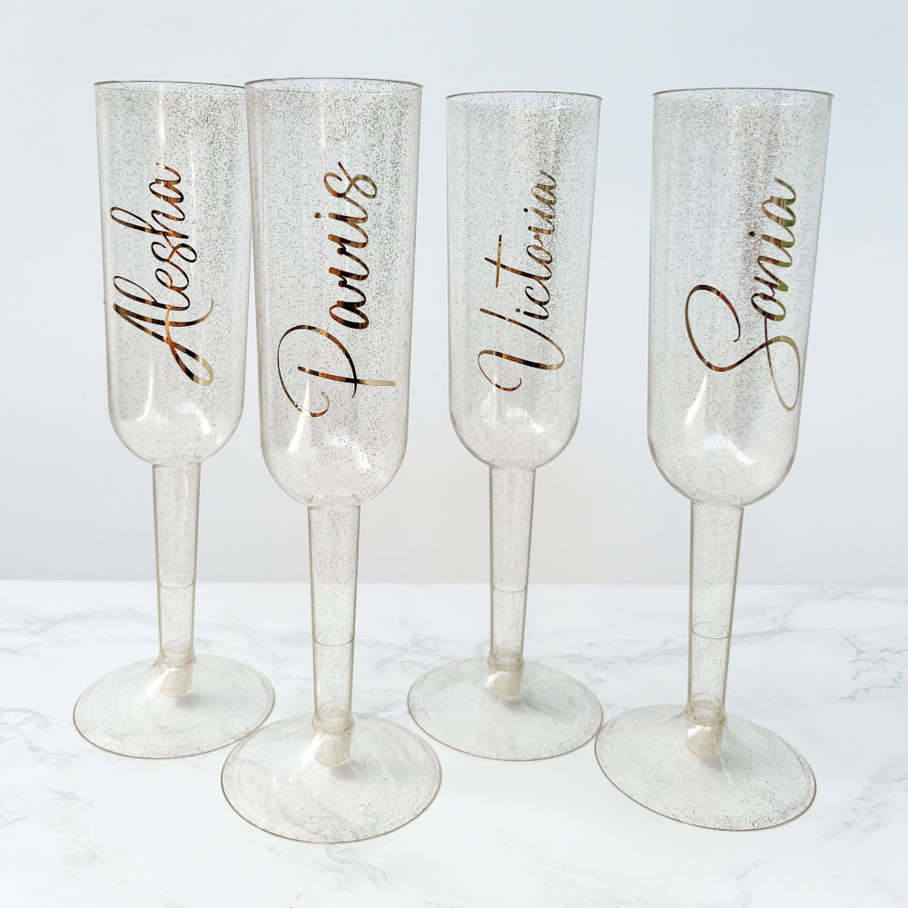 Personalised Gold Glitter Plastic Champagne Flute
