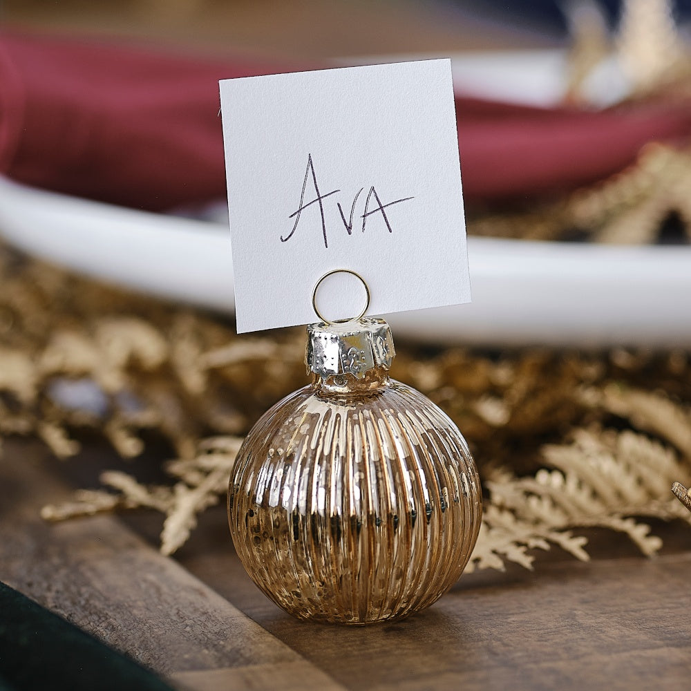 Gold Ribbed Glass Bauble Table Place Card Holder