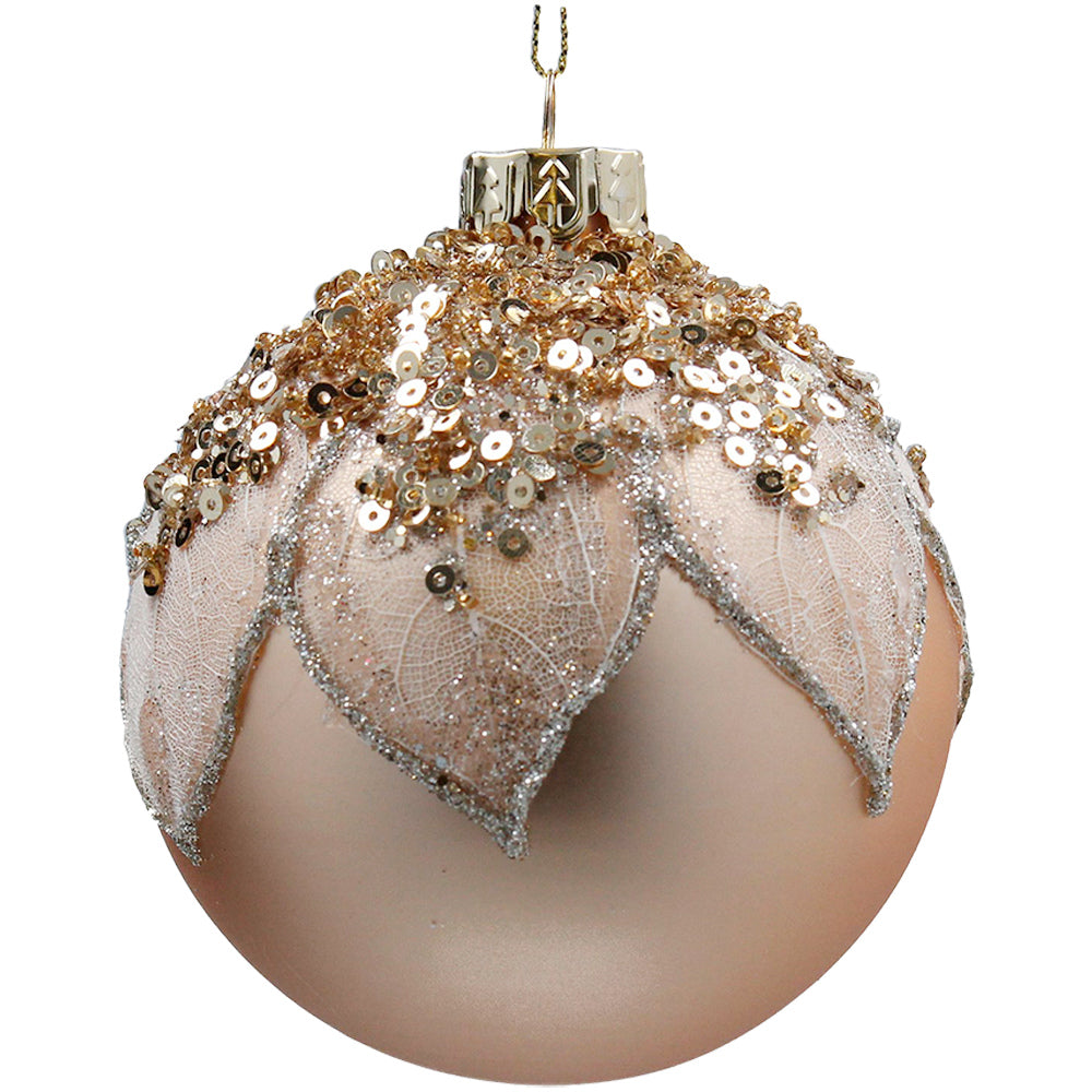 Matt Gold Glass Bauble with Sequin Top