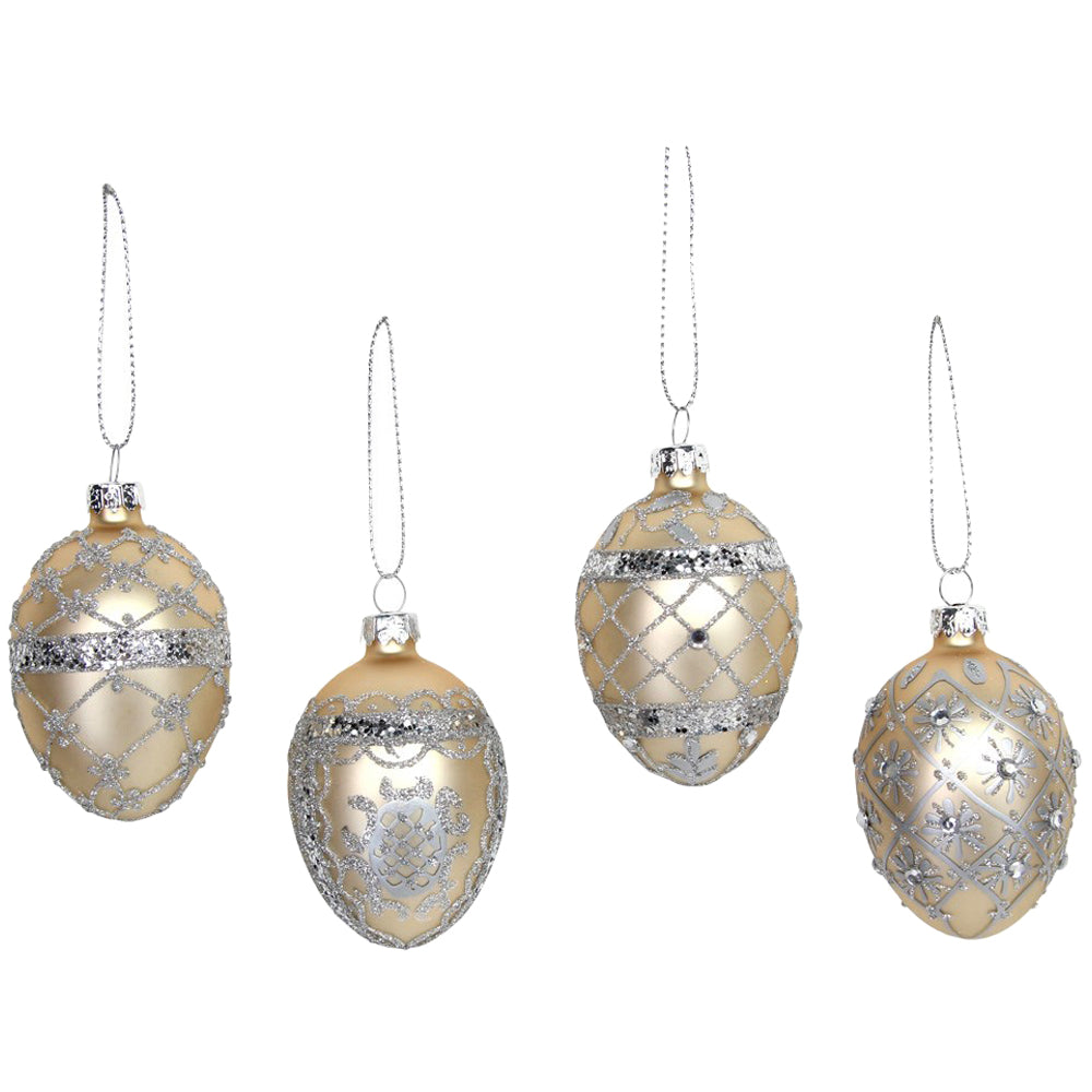 Matt Gold & Silver Glass Eggs - Set of 4