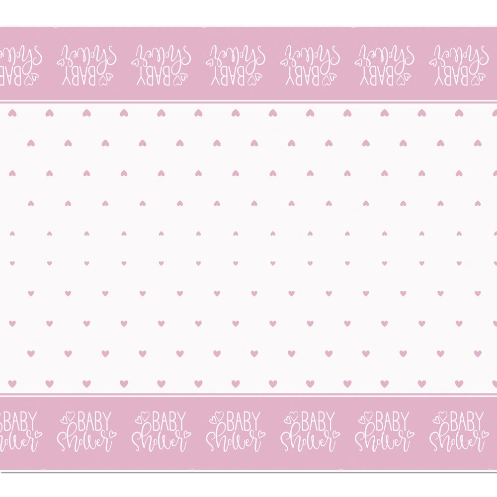 Pink Hearts Baby Shower Plastic Tablecloth