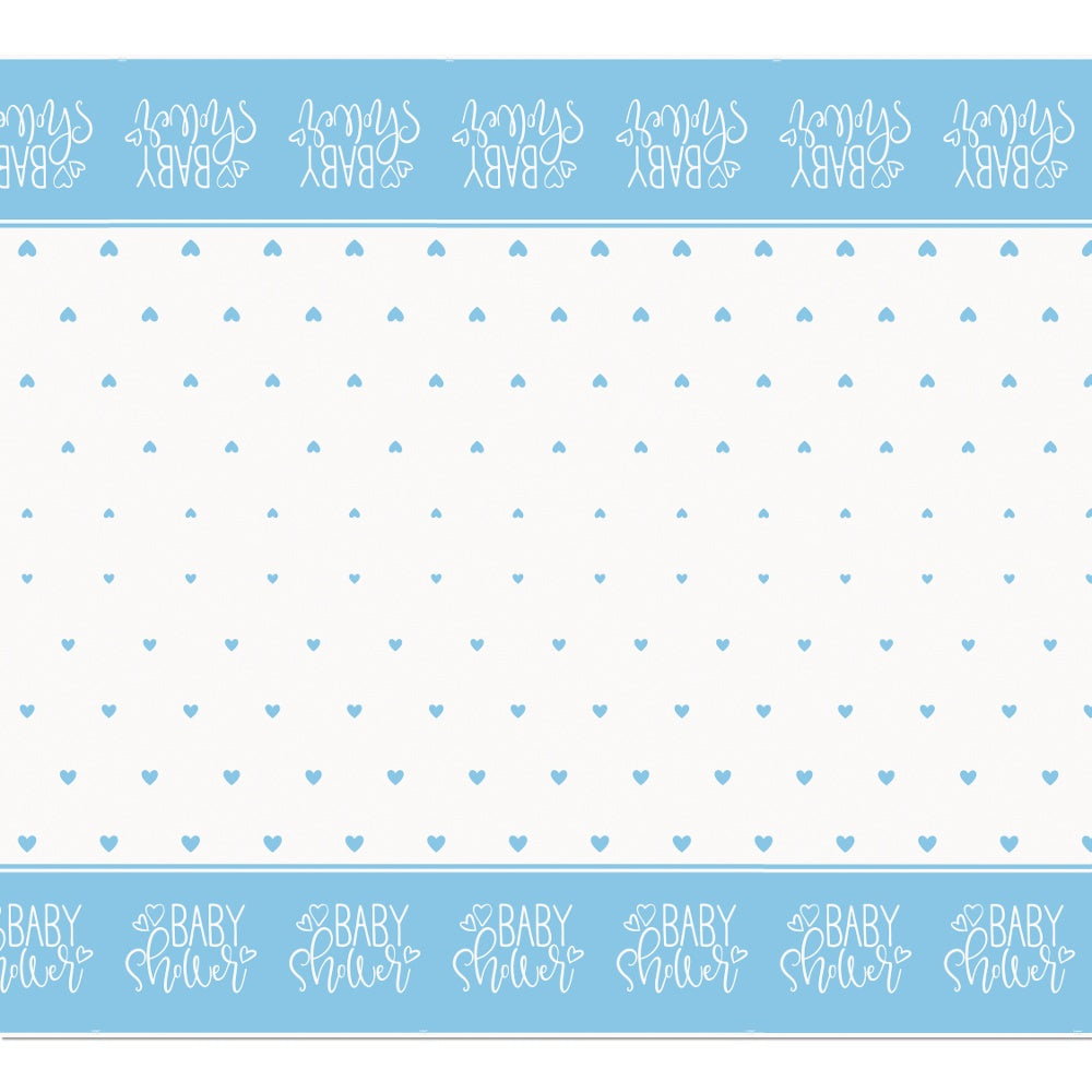 Blue Hearts Baby Shower Plastic Tablecloth