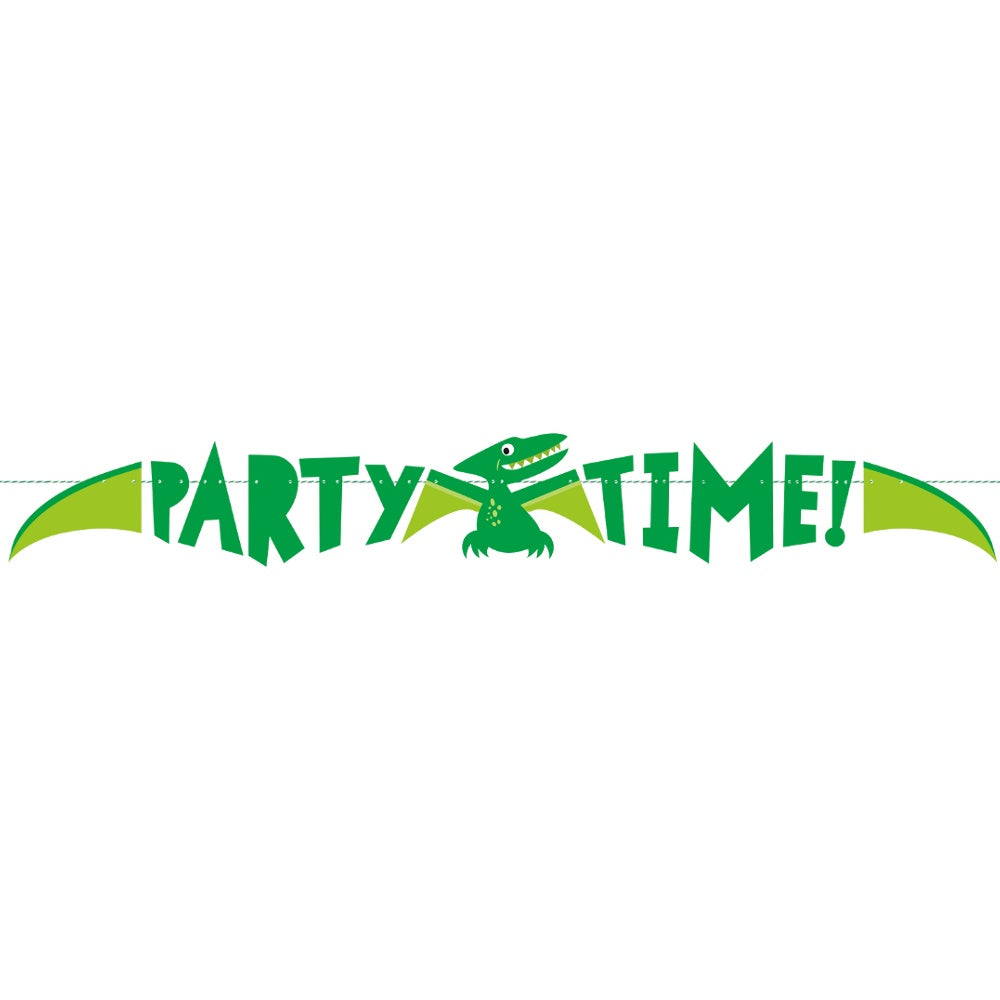 Green Dinosaur Party Time Banner