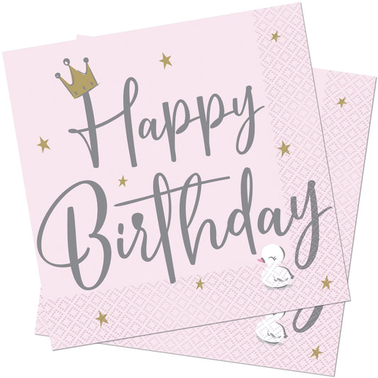 Swan Happy Birthday Napkins 33cm