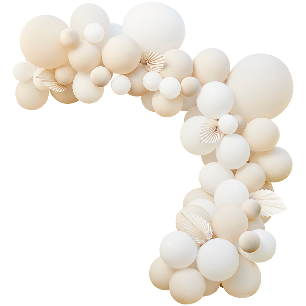 Nude & White Balloon Arch with Paper Fans