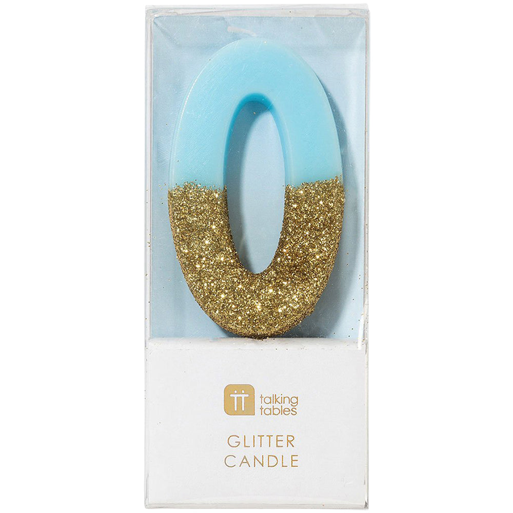 We Heart Birthday Blue Glitter Number Candle 0