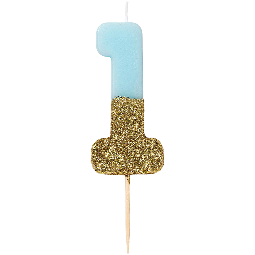 We Heart Birthday Blue Glitter Number Candle 1