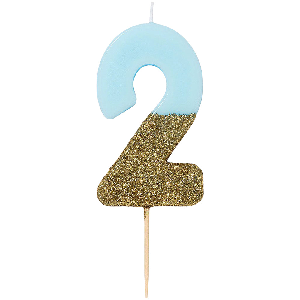 We Heart Birthday Blue Glitter Number Candle 2