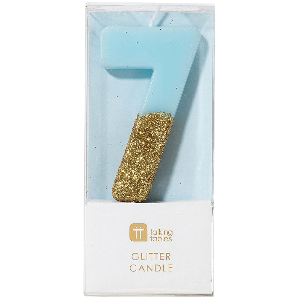 We Heart Birthday Blue Glitter Number Candle 7