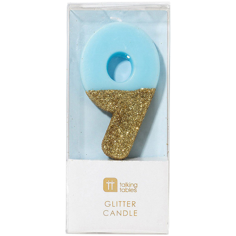 We Heart Birthday Blue Glitter Number Candle 9