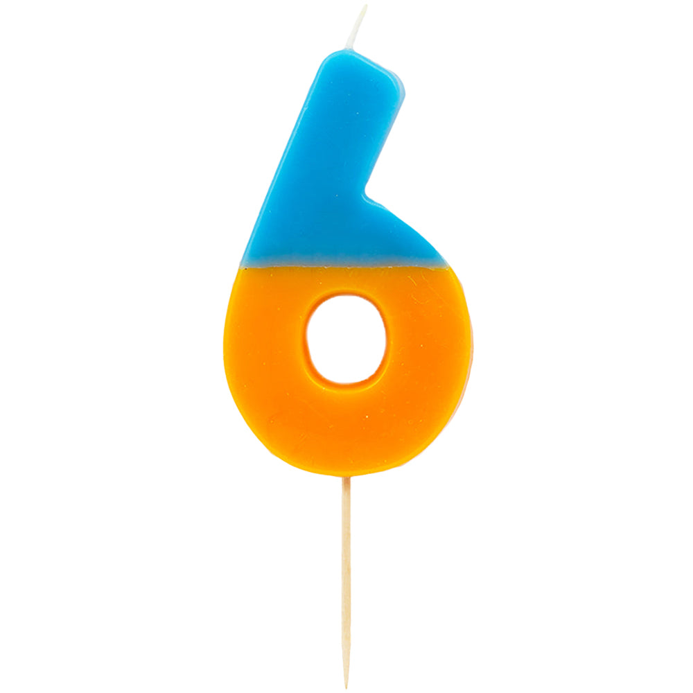 Orange and Dark Blue Number Candle - 6