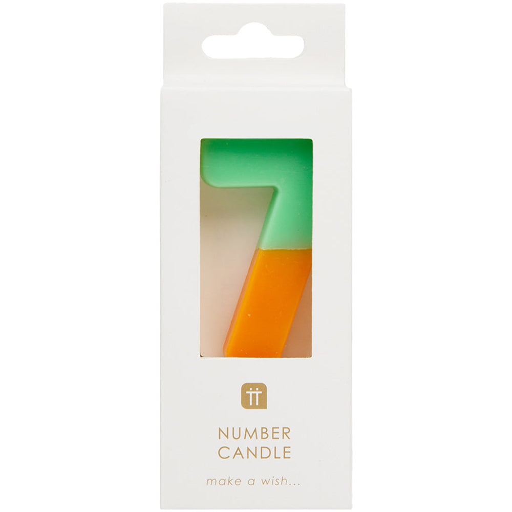 Orange and Sage Green Number Candle - 7