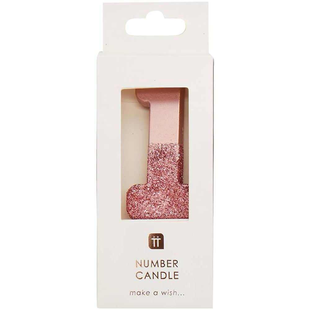 We Heart Birthdays Rose Gold Glitter Number Candle 1