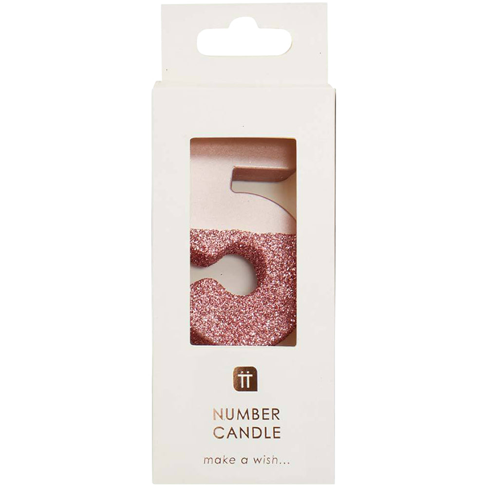 We Heart Birthdays Rose Gold Glitter Number Candle 5