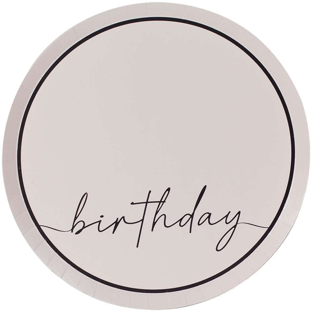 Nude and Black Happy Birthday Paper Party Plates