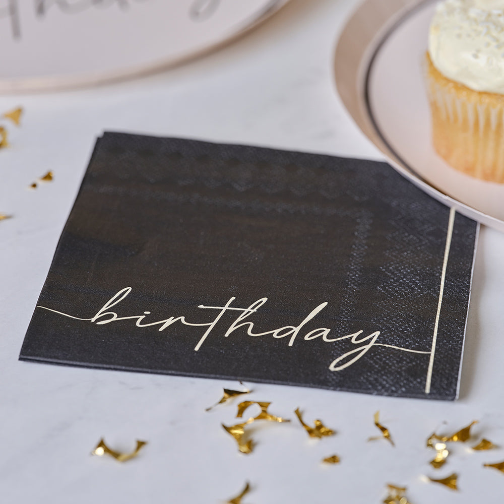 Nude and Black Happy Birthday Birthday Paper Party Napkins