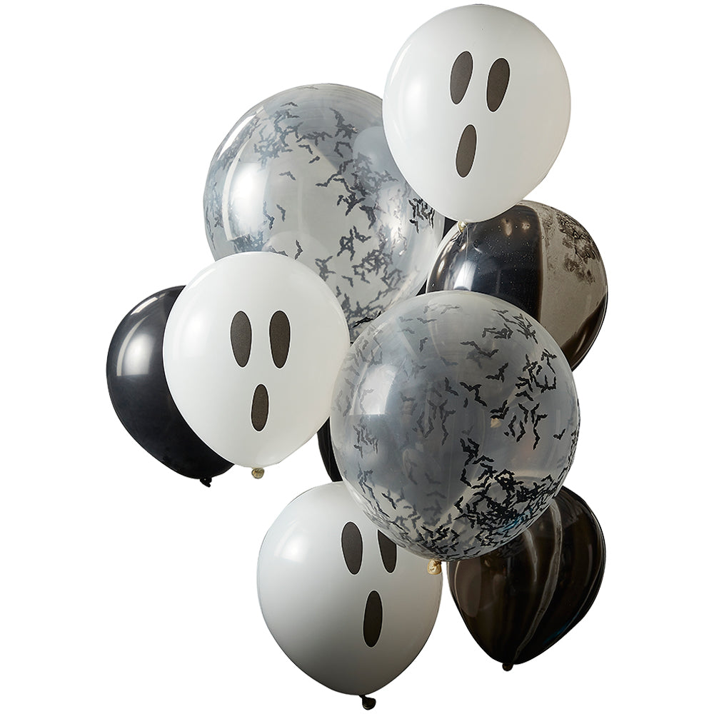Ghosts, Bats Confetti & Black Marble Halloween Balloons