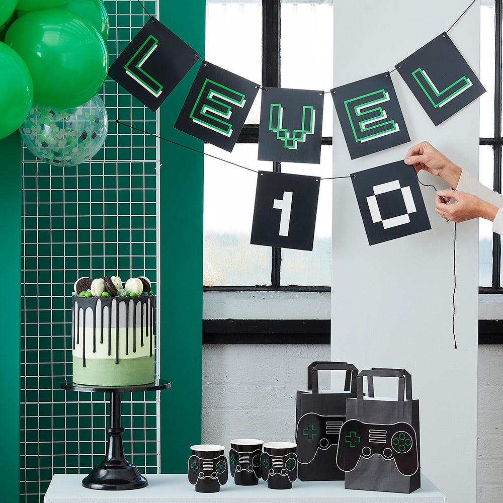 Customisable Age Black and Green Level Up Bunting
