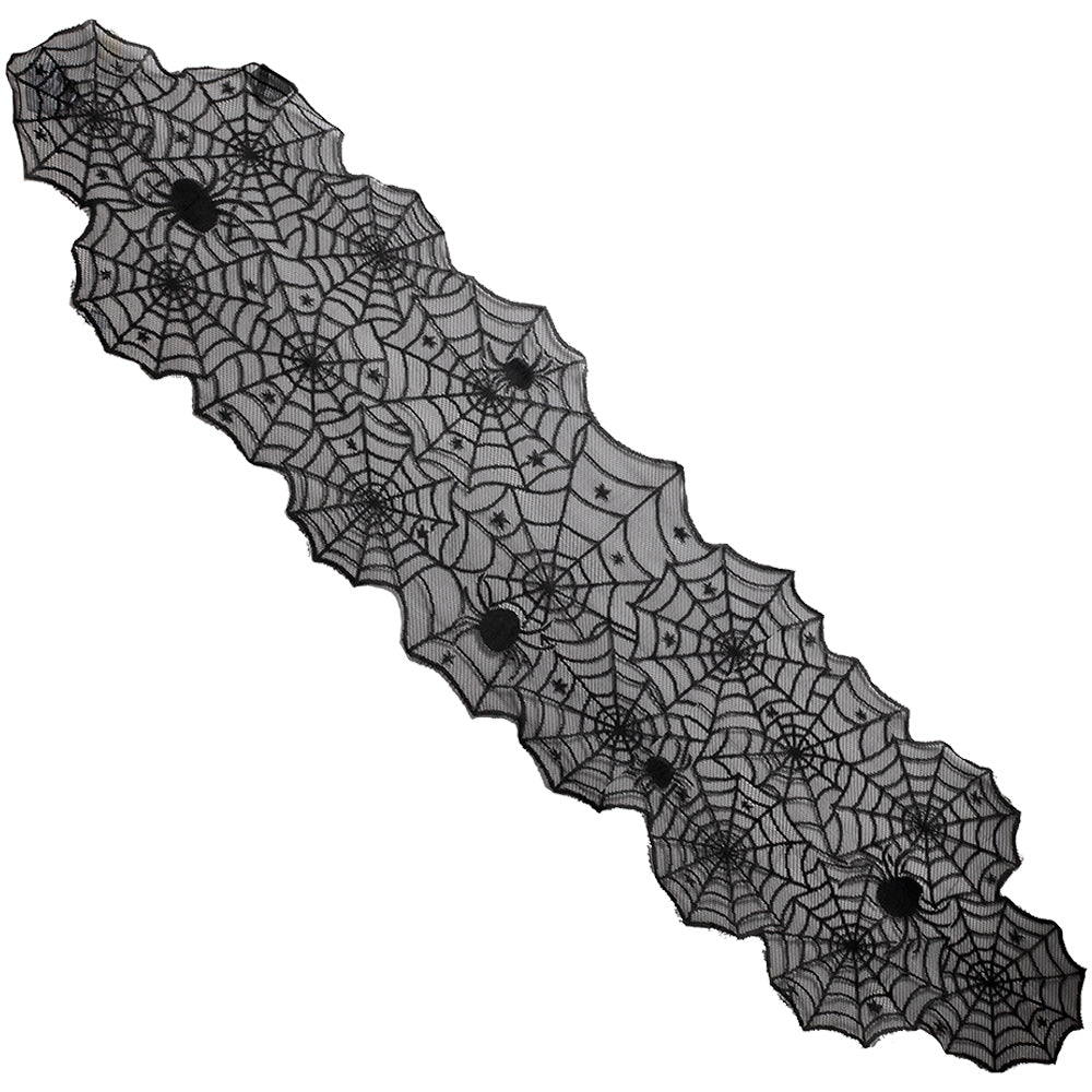 Black Spider Web Halloween Table Runner