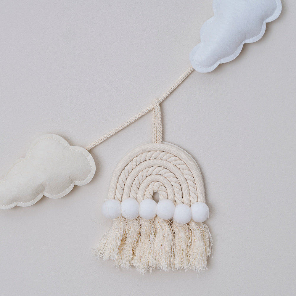Macrame Rainbows and Clouds Nursery Baby Bunting