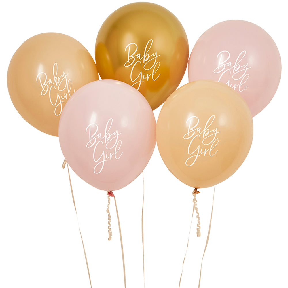 Pink, Nude & Gold Baby Girl Latex Balloons