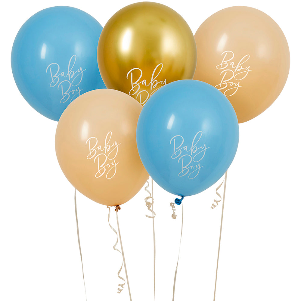 Blue, Nude & Gold Baby Boy Latex Balloons