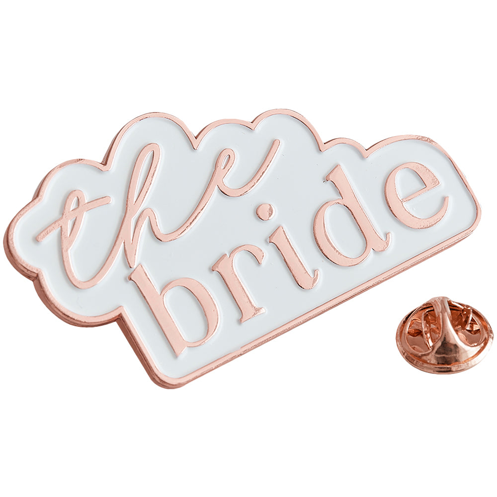 Rose Gold and White The Bride Enamel Hen Party Badge