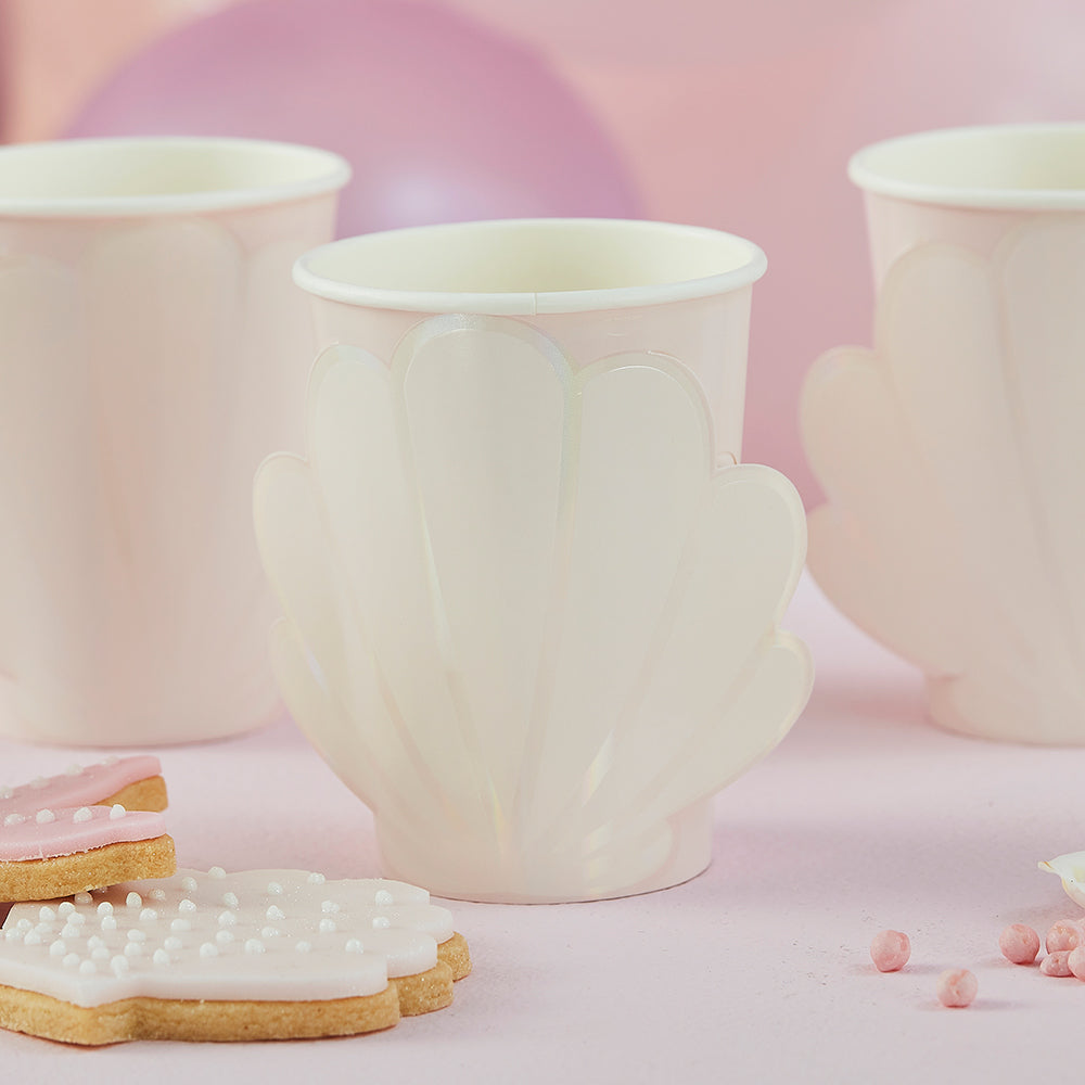 Iridescent and Pink Mermaid Shell Paper Cups