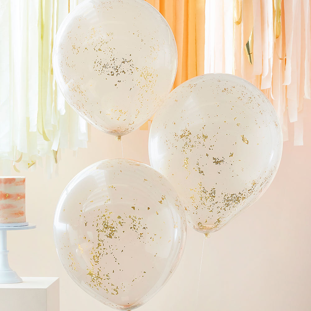 Double Layered Peach and Gold Glitter Confetti Balloons