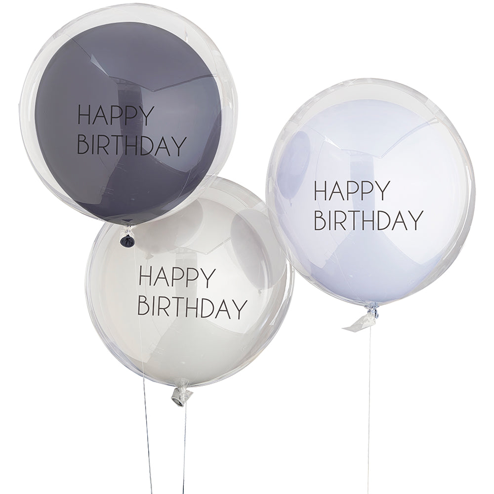 Blue & Grey Double Layered Happy Birthday Balloon Bundle