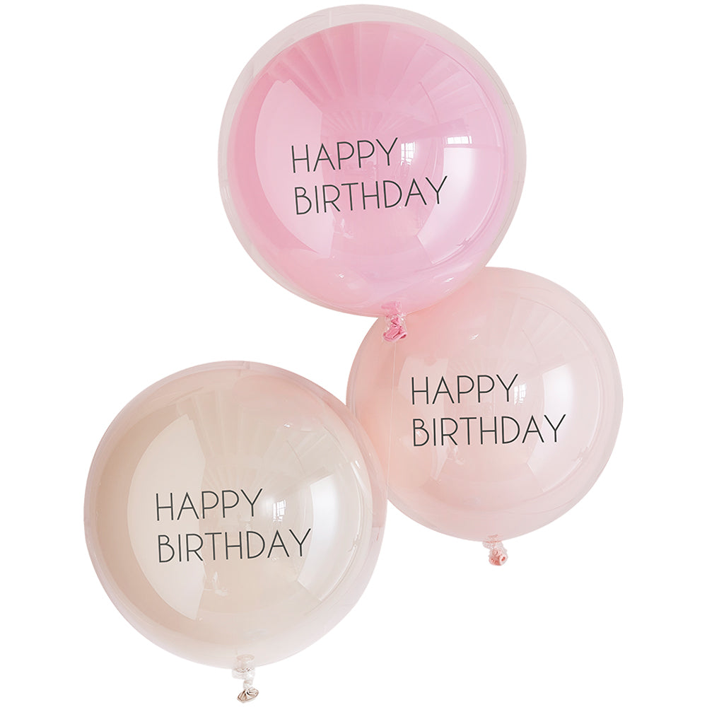 Pink Double Layered Happy Birthday Balloon Bundle