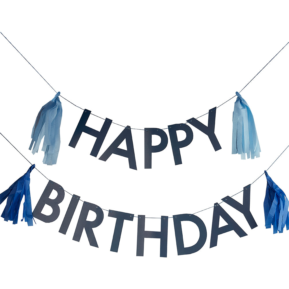 Blue Happy Birthday Bunting with Tassels