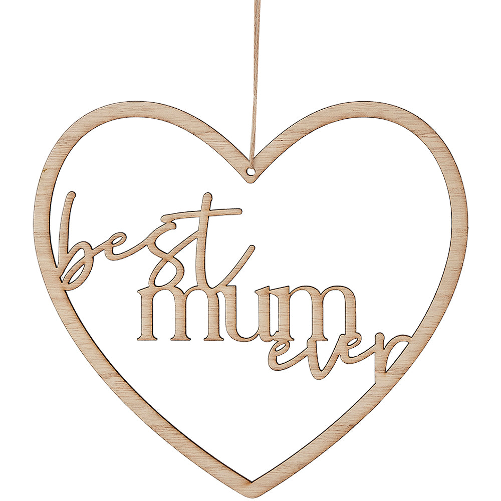 Wooden Best Mum Ever Heart Wreath