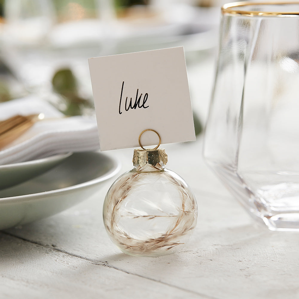 Pampas Grass Glass Bauble Christmas Place Card Holders