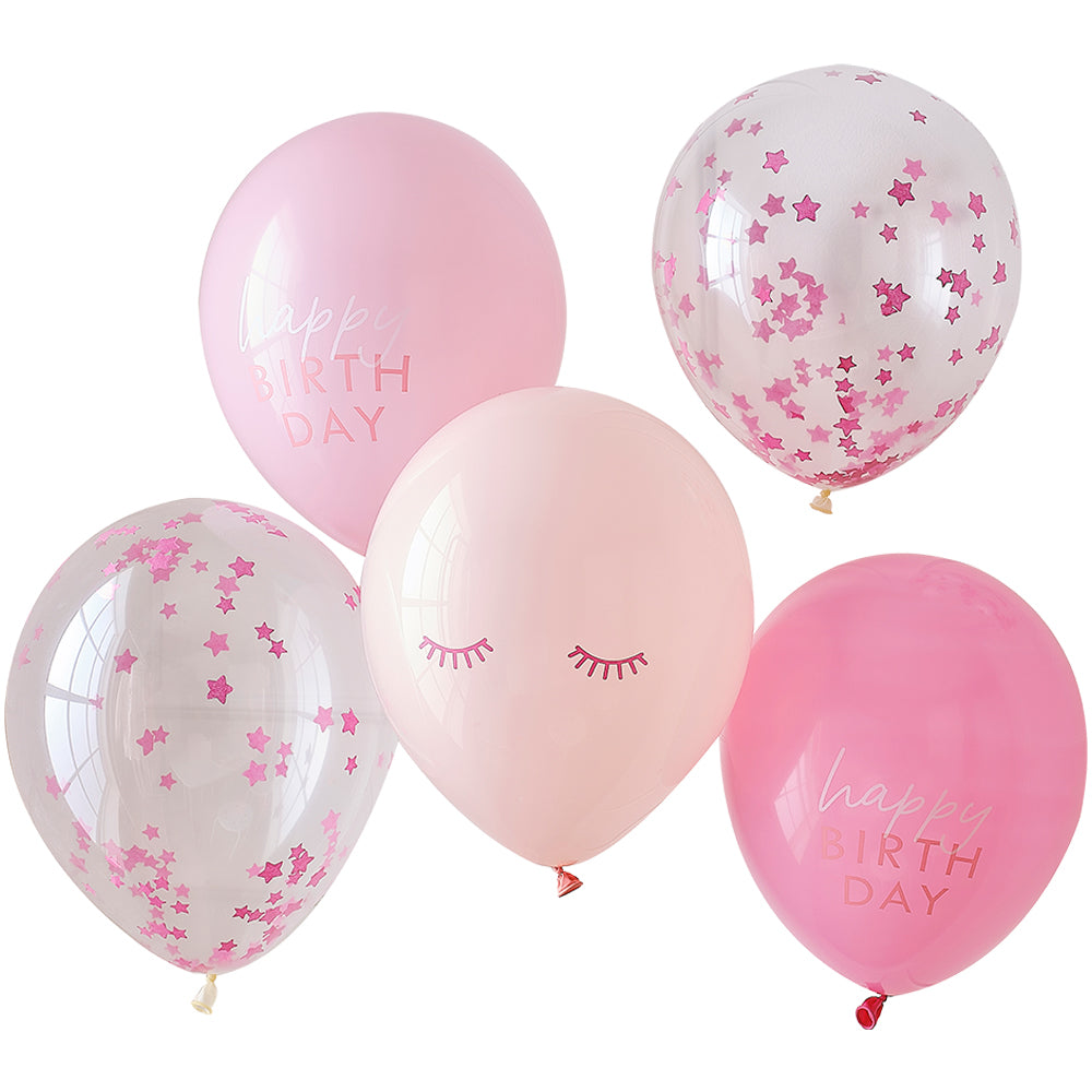 Pink Confetti Happy Birthday Balloons