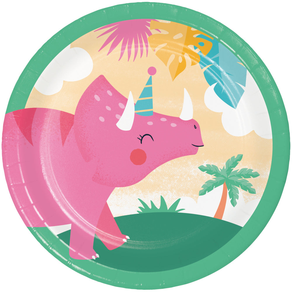 Girl Dino Paper Plates 18cm