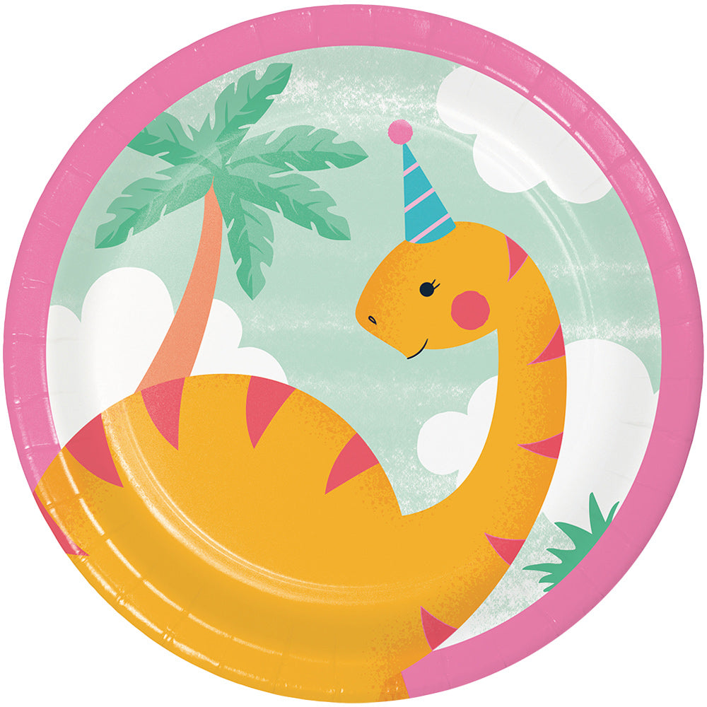 Girl Dino Paper Plates 18cm