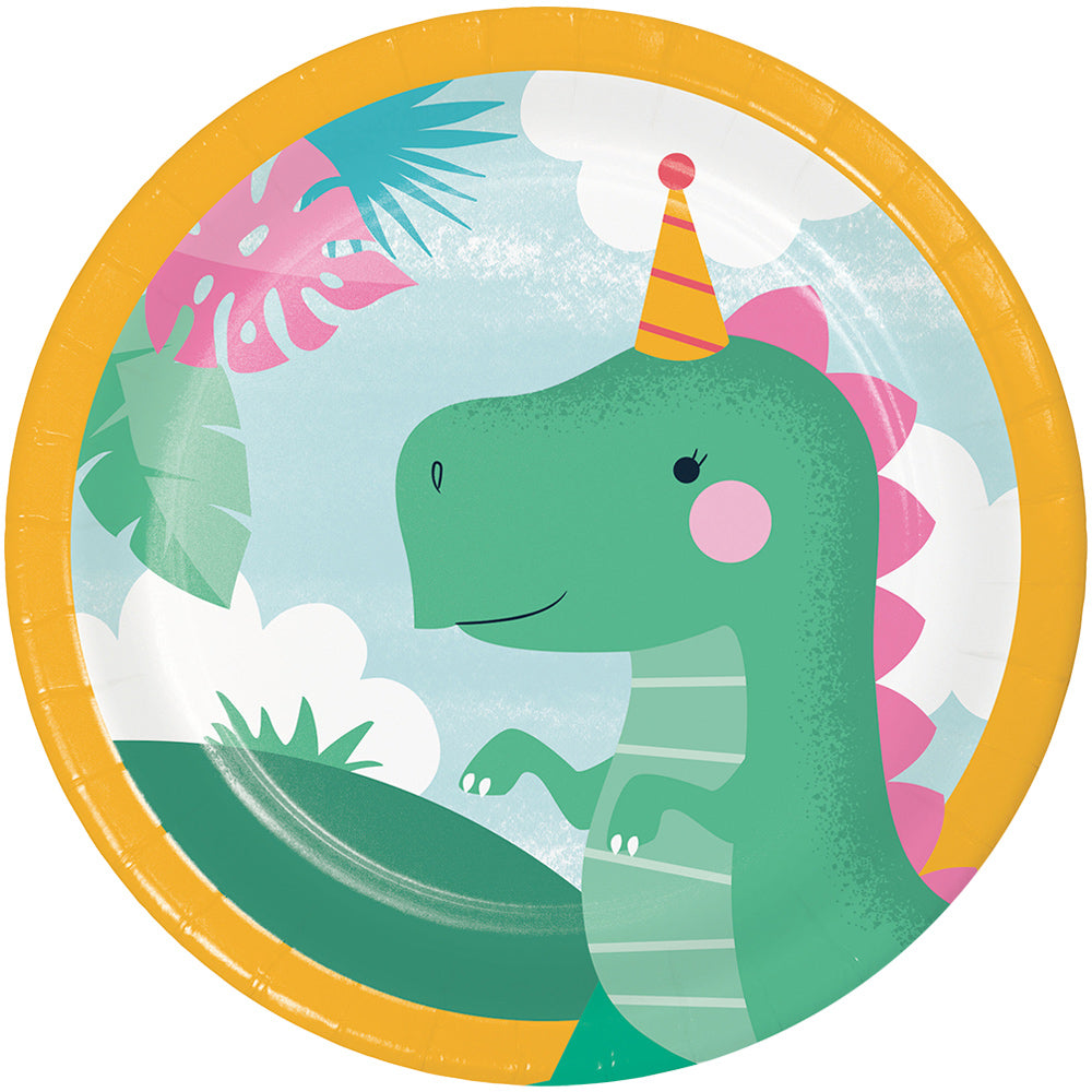 Girl Dino Paper Plates 18cm