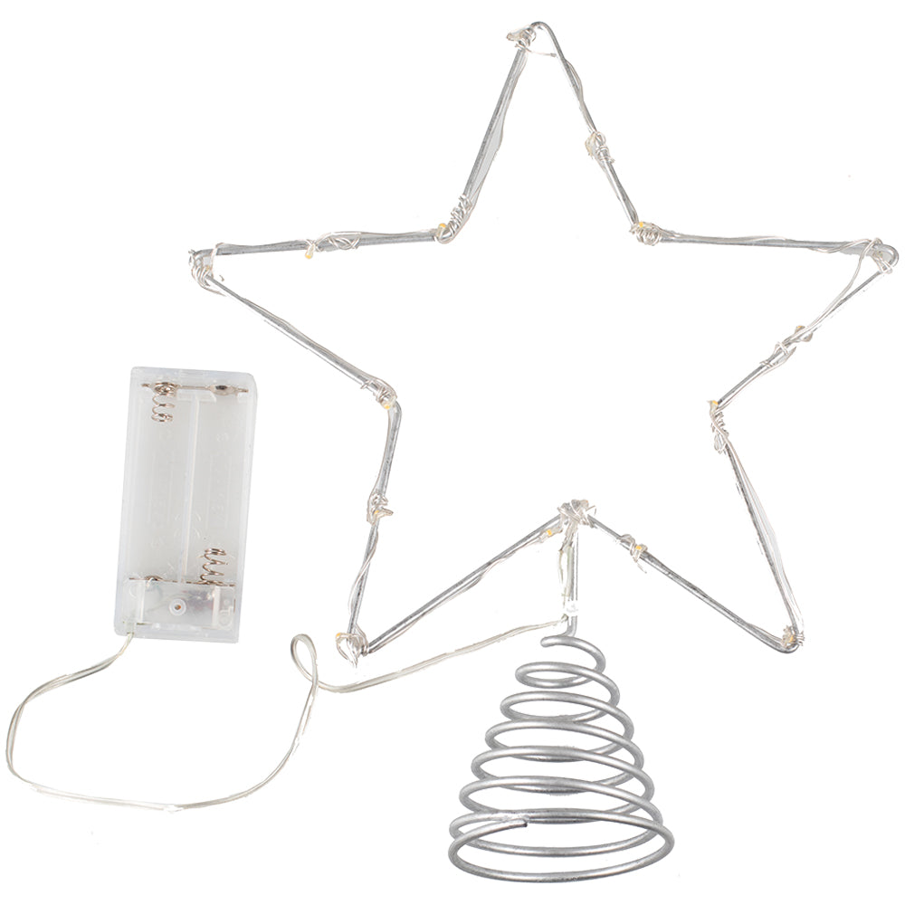 Silver Star Christmas Tree Topper with Lights
