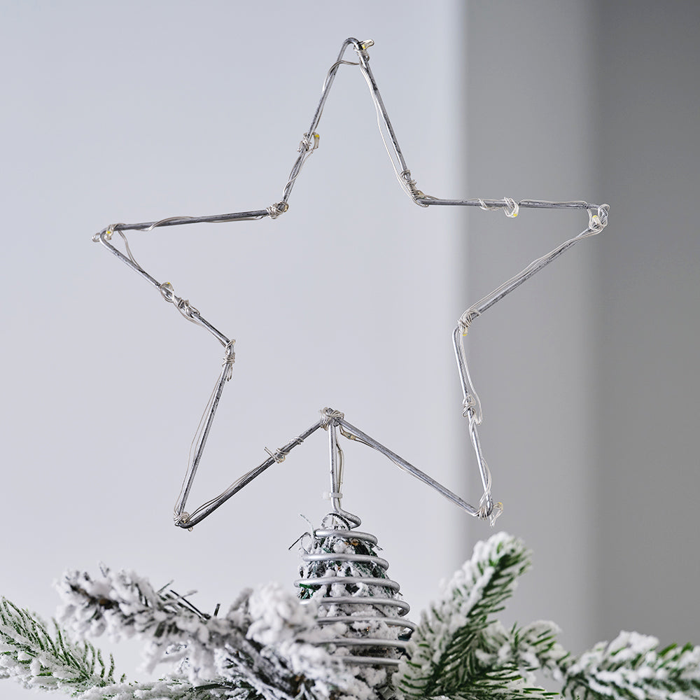 Silver Star Christmas Tree Topper with Lights